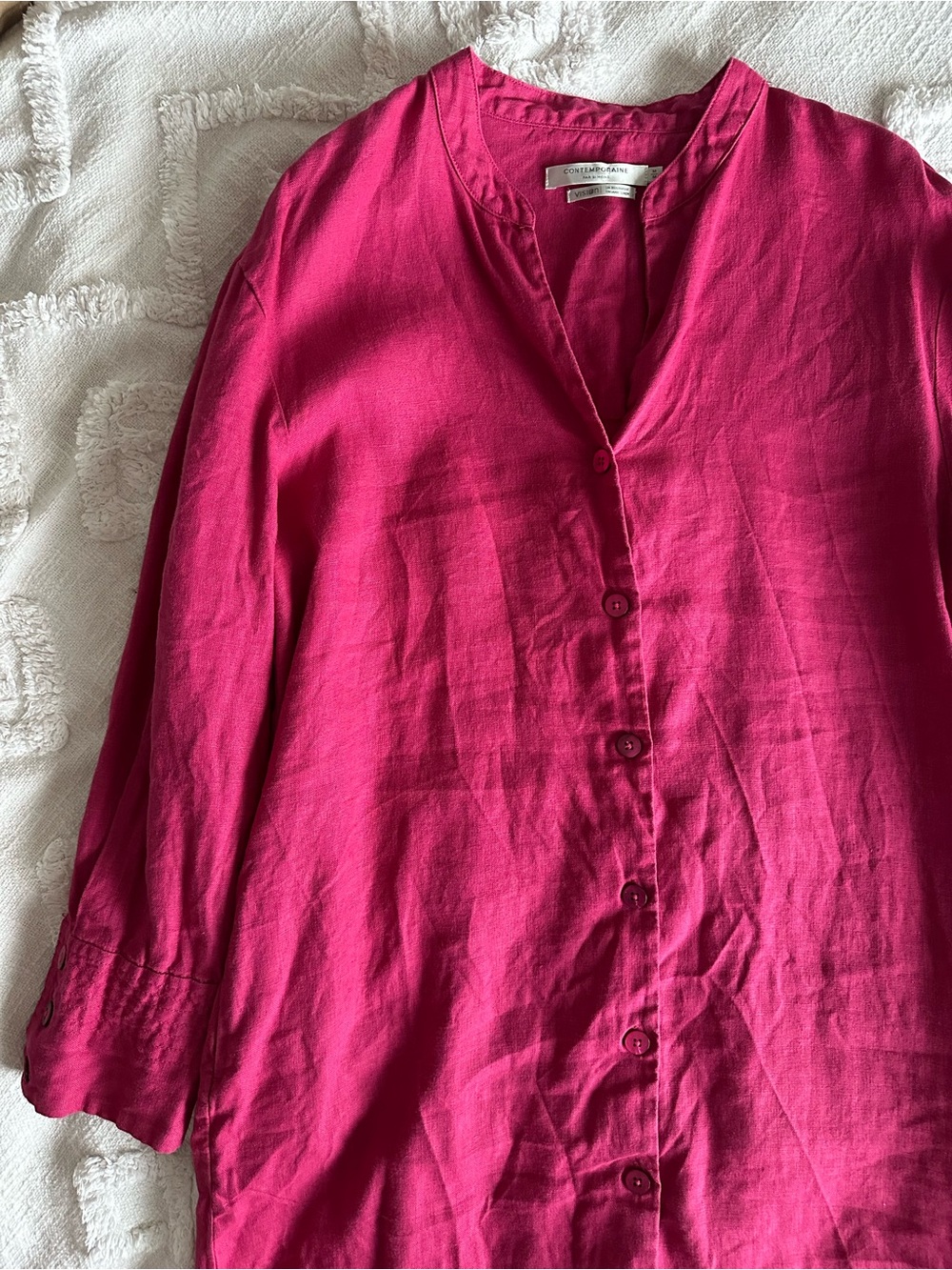 Simon’s Contemporaine 100% Linen Raspberry Fuchsia Tunic Shirt – Size M